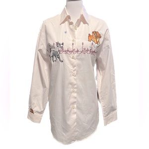 The Disney Store 90s Vintage Lady & Tramp Button Down Shirt Pink & White Stripe